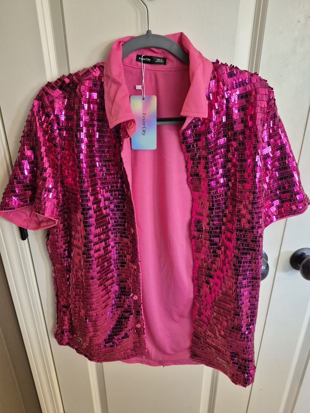Fever City Hot Pink Sequin Button-Up Shirt